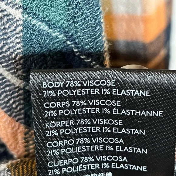 Pilcro Anthropologie Plaid Button Front Blouse Small Green Orange Boho Cowgirl - Picture 7 of 9